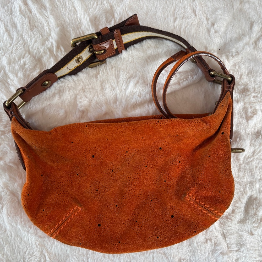 Authentic Louis Vuitton Onatah Orange Suede Handbag